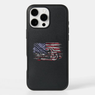 Vintage Motorcycle USA Flag Retro Biker, Motorcycl iPhone 16 Pro Max Case
