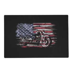 Vintage Motorcycle USA Flag Retro Biker, Motorcycl Placemat