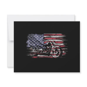 Vintage Motorcycle USA Flag Retro Biker, Motorcycl Thank You Card