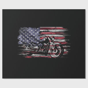 Vintage Motorcycle USA Flag Retro Biker, Motorcycl Wrapping Paper