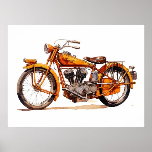 Vintage Motorcycle Watercolor Art Poster