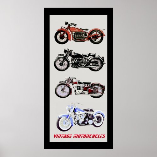 ViNTAGE MOTORCYCLES Black Gray Poster