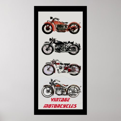 ViNTAGE MOTORCYCLES Black Red Gray Poster