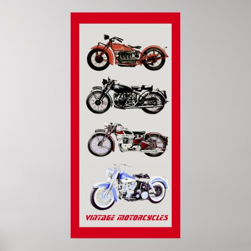 ViNTAGE MOTORCYCLES Black Red Grey Poster