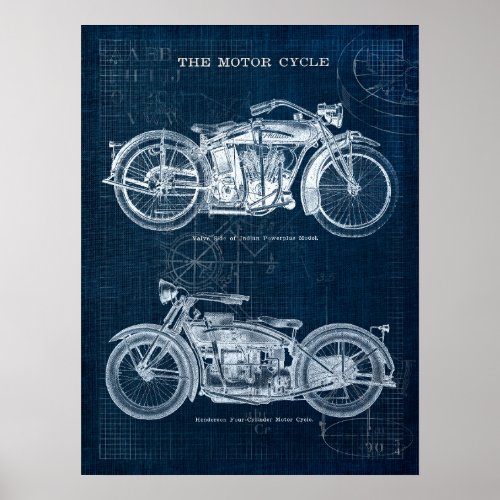 Vintage Motorcycles Poster Garage Mancave Decor