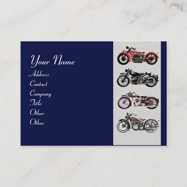 VINTAGE MOTORCYCLES red black grey blue Business Card (Front)