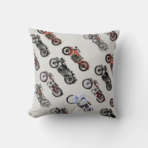 VINTAGE MOTORCYCLES red black grey Throw Pillow