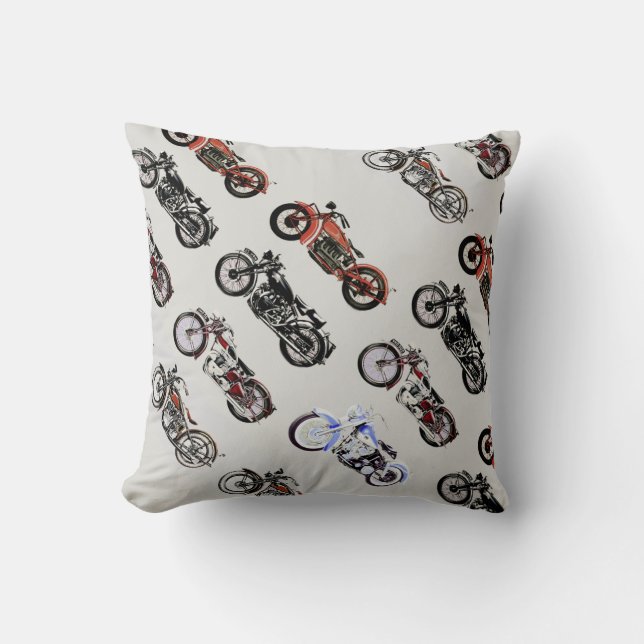 VINTAGE MOTORCYCLES red black grey Throw Pillow (Front)