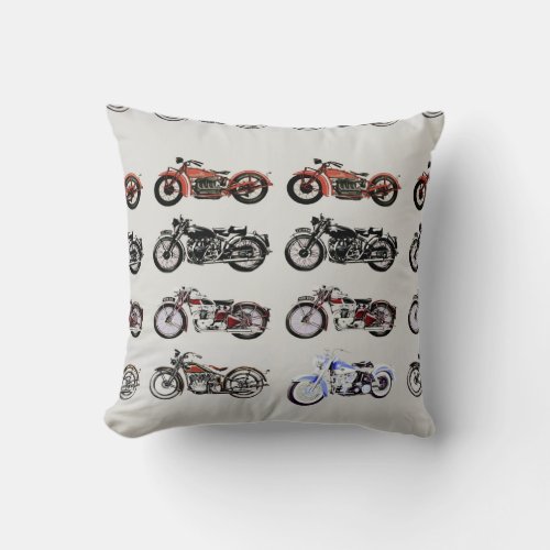 VINTAGE MOTORCYCLES red black grey Throw Pillow