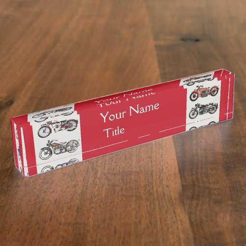 VINTAGE MOTORCYCLES Red Black White Nameplate