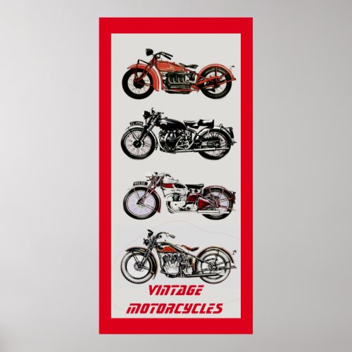 ViNTAGE MOTORCYCLES Red Grey Poster