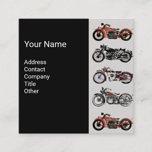 VINTAGE MOTORCYCLES Red White Grey Black Square Business Card