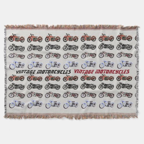 VINTAGE MOTORCYCLES red white grey black Throw Blanket