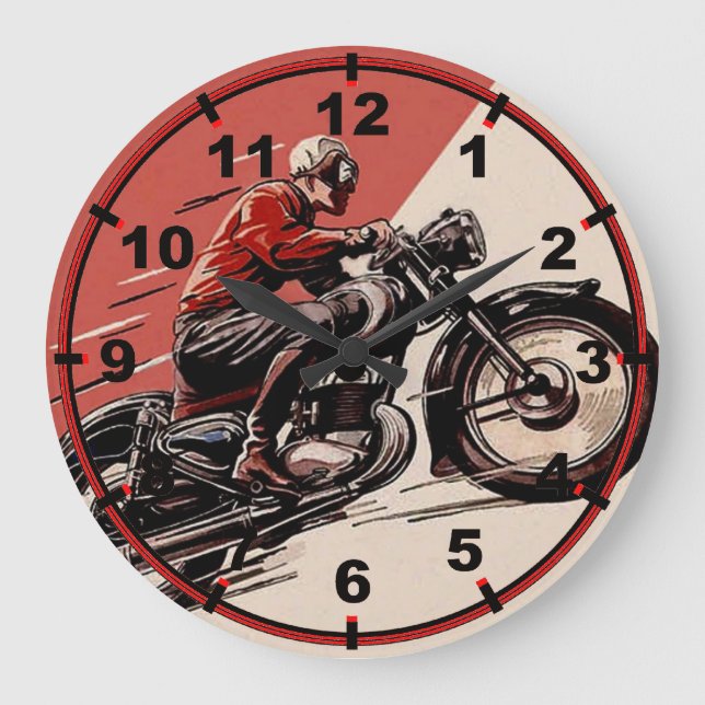 Vintage Motorcycling Large Clock (Front)