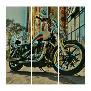 vintage motorcyclist birthday gift triptych