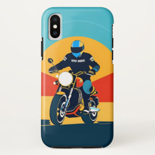 🌄 Vintage Motorcyclist Riding Golden Sunset  iPhone X Case