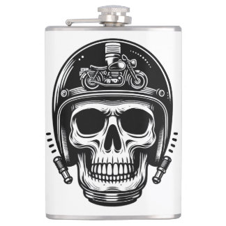 vintage motorcyclist skull legend flask