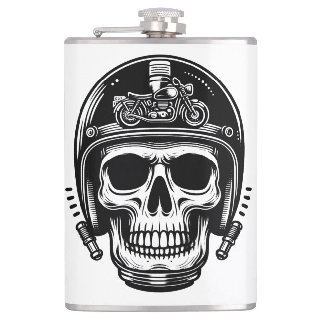 vintage motorcyclist skull legend flask (Front)