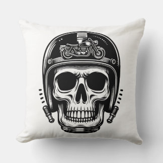 vintage motorcyclist skull legend throw pillow