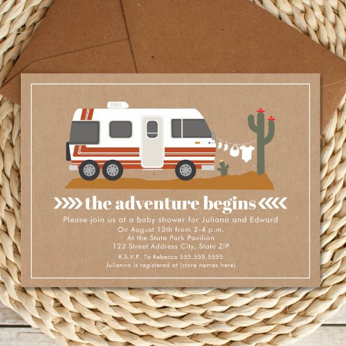 Vintage Motorhome Cardstock Neutral Baby Shower Invitation