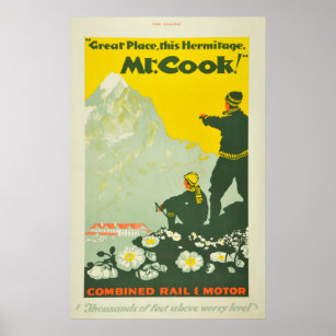Vintage Mount Cook New Zealand Travel Climbing Poster