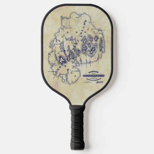 Vintage Mount Desert Island MN Map Blue Tea Stain Pickleball Paddle