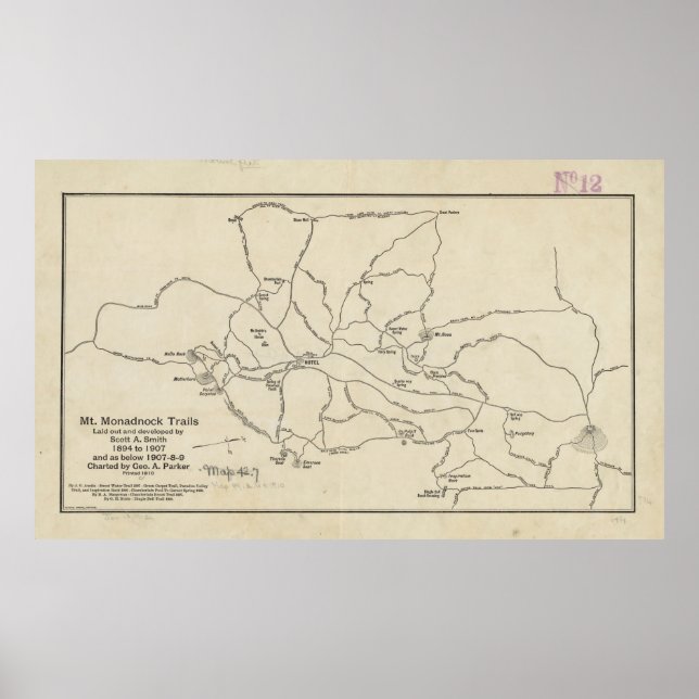Vintage Mount Monadnock Trail Map (1910) Poster (Front)
