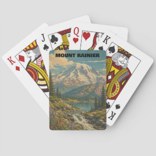 Vintage Mount Rainier National Park Landscape Poker Cards