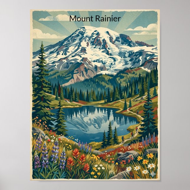 Vintage Mount Rainier National Park Mountains Poster (Front)