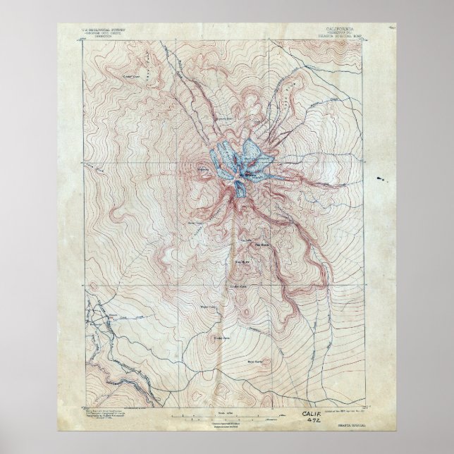 Vintage Mount Shasta Topographical Map Poster (Front)