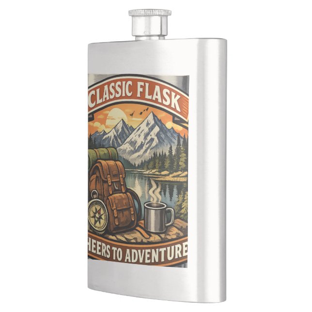 Vintage Mountain Adventure Nature Gift Flask (Left)