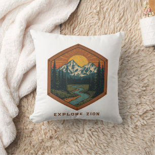 Vintage Mountain Adventure Retro Badge Throw Pillow