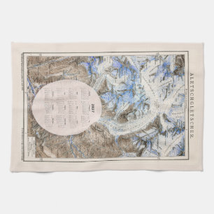 Vintage Mountain Aletsch Glacier 2027 calendar Kitchen Towel