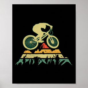 Vintage Mountain Biking Silhouette Biker Cyclist B Poster