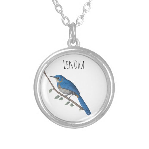 Vintage Mountain Bluebird Painting Personalized Silver Plated Necklace