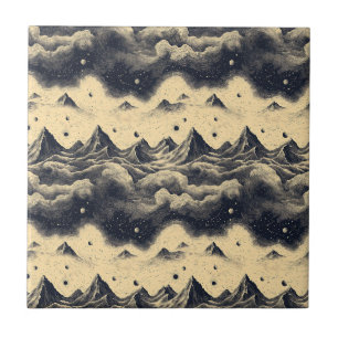 Vintage Mountain Clouds Landscape (3) Ceramic Tile