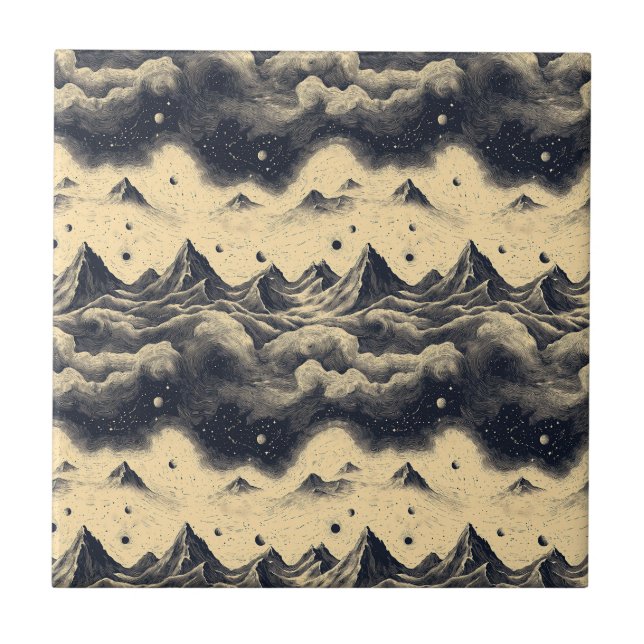 Vintage Mountain Clouds Landscape (3) Ceramic Tile (Front)