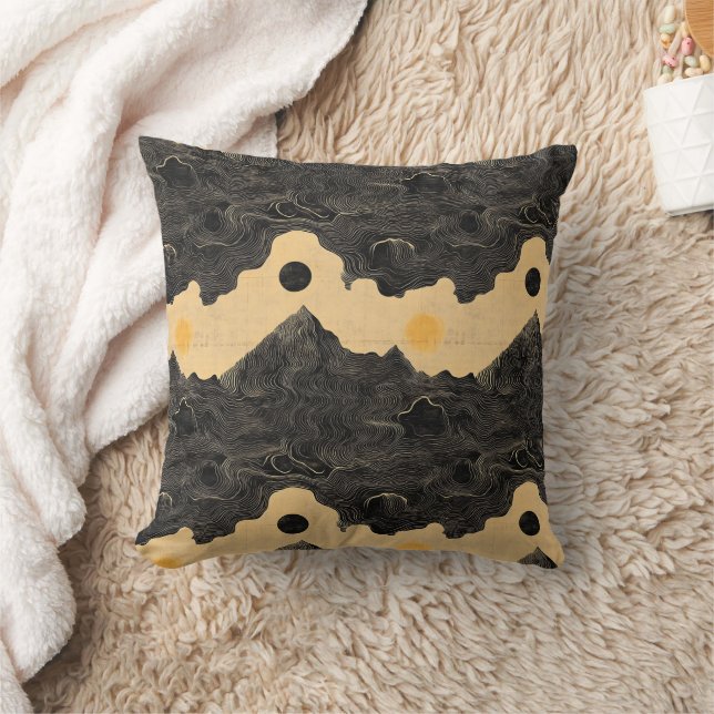 Vintage Mountain Clouds Landscape (4) Throw Pillow (Blanket)
