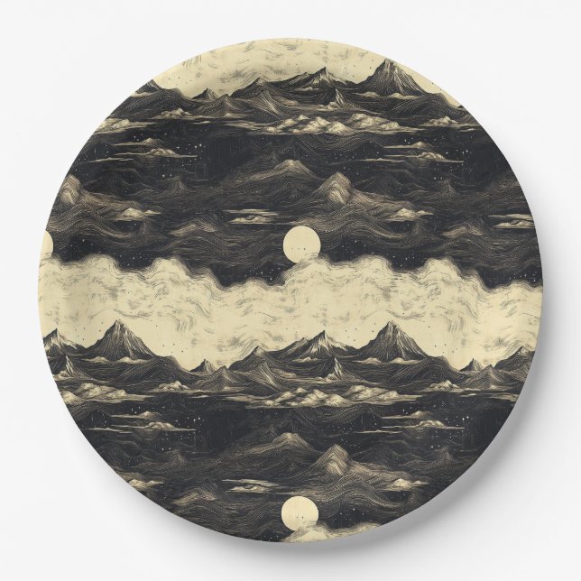 Vintage Mountain Clouds Landscape (5) Paper Plates (Front)