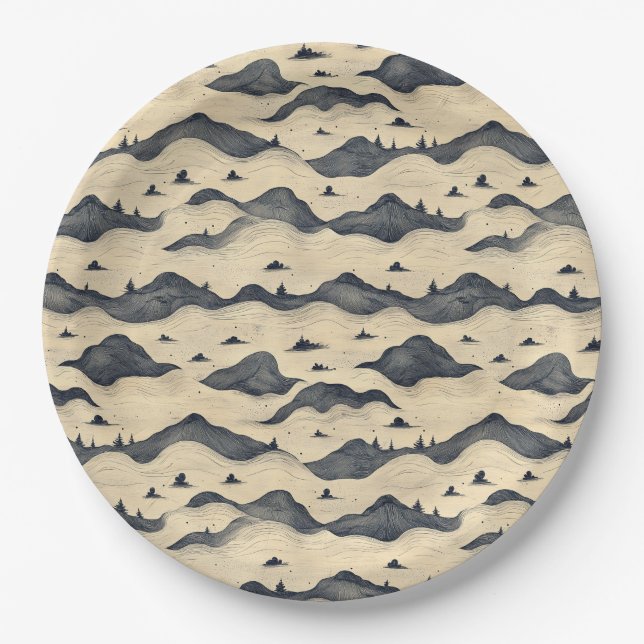Vintage Mountain Clouds Landscape (8) Paper Plates (Front)