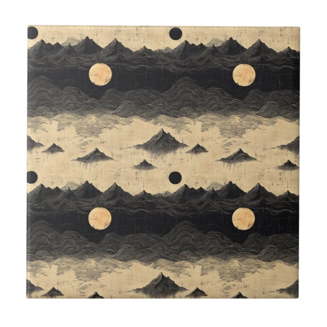 Vintage Mountain Clouds Landscape (9) Ceramic Tile (Front)