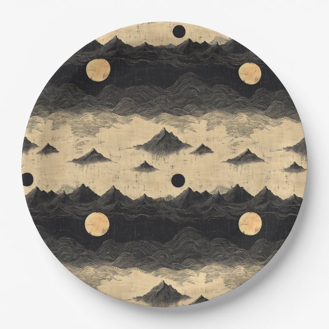 Vintage Mountain Clouds Landscape (9) Paper Plates (Front)