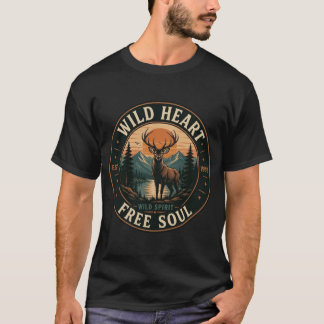 Vintage Mountain Deer Design T-Shirt