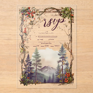 Vintage Mountain Forest Evergreen Tree Wedding Acrylic Invitations