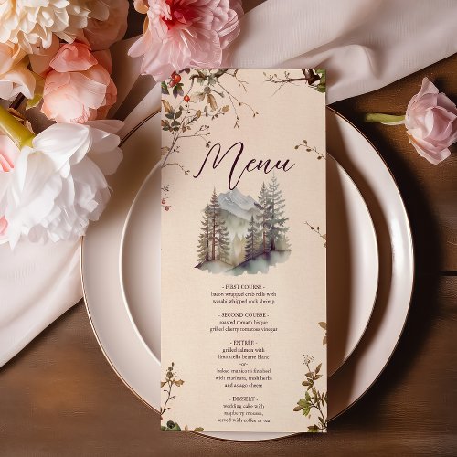 Vintage Mountain Forest Evergreen Tree Wedding Menu