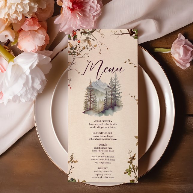 Vintage Mountain Forest Evergreen Tree Wedding Menu (Creator Uploaded)