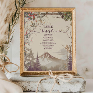Vintage Mountain Forest Evergreen Tree Wedding Table Number