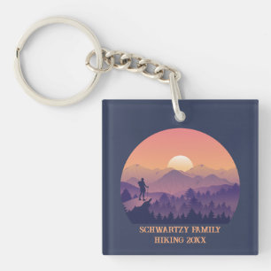 Vintage Mountain Forest Hiker's Sunset purple oran Keychain