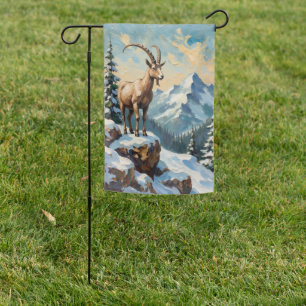 Vintage Mountain Goat on Frosted Christmas Ridge Garden Flag