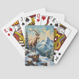 Vintage Mountain Goat on Frosted Christmas Ridge Poker Cards